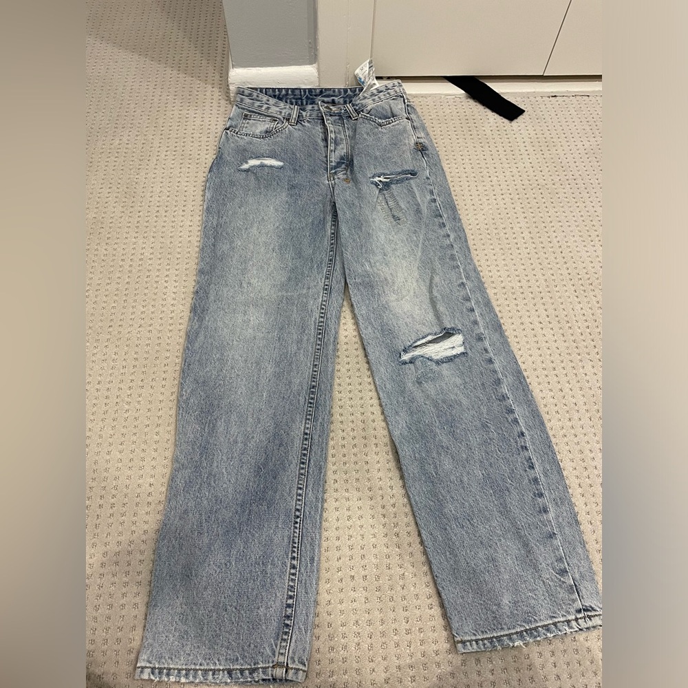 Ksubi Blue Straight Leg Jeans with Distressed Details